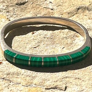Vintage Malachite 925 Mexico Silver Bracelet
